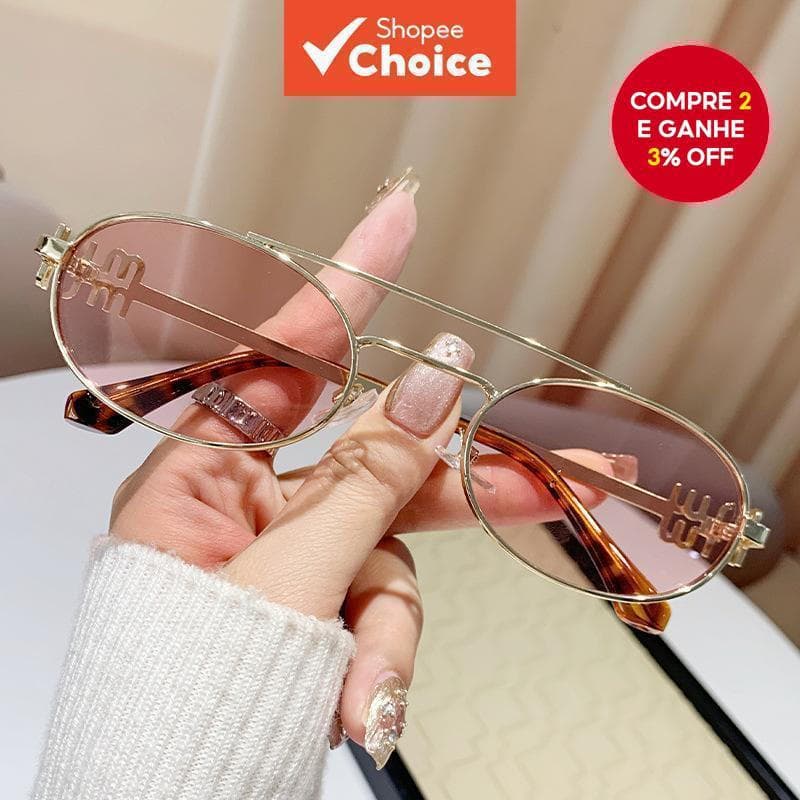 Óculos de Sol Retrô Ovais de Moda, com Armação de Metal, Proteção Uv400 e Design de Dupla ponte