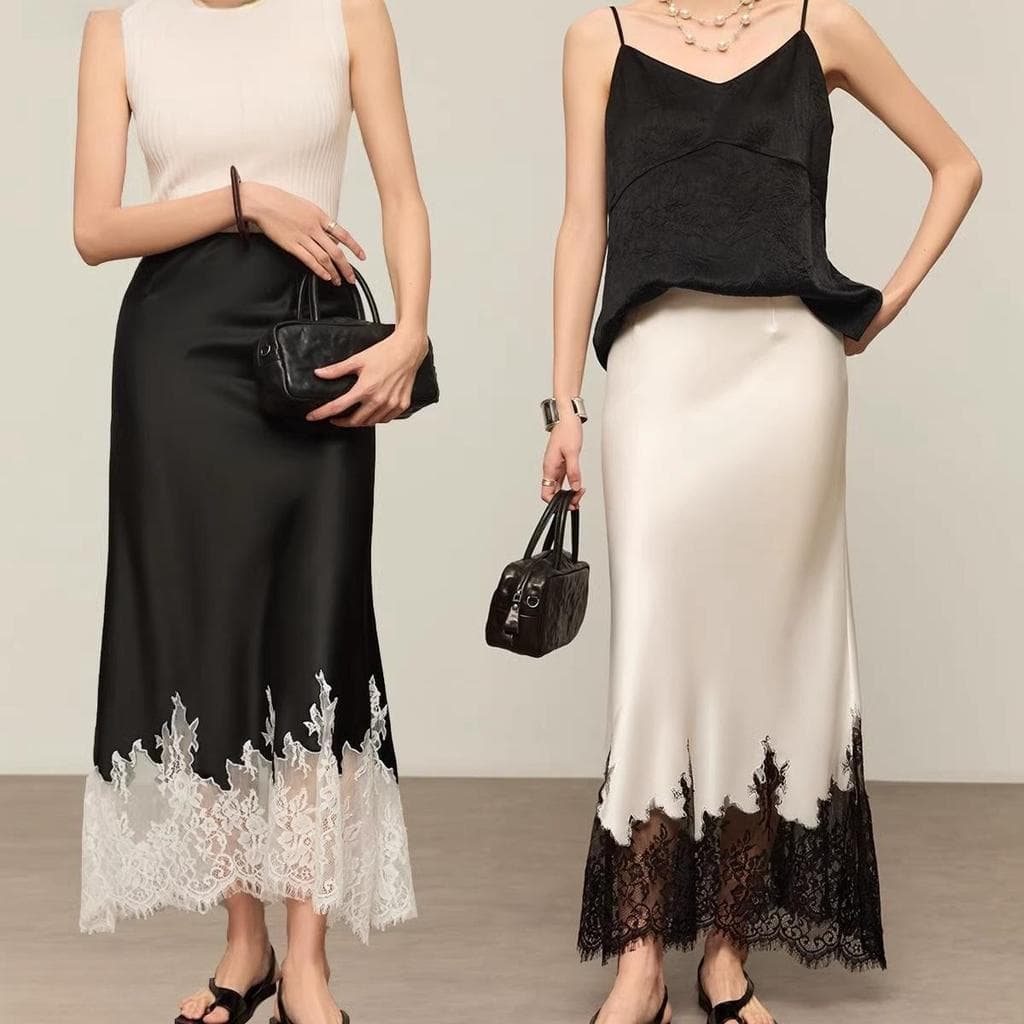 Novas Tendências De Outono Fada Rendas Retalhos Cintura Alta Envolto Hip Longo Festa Saia Feminina Elegante Moda Roupas