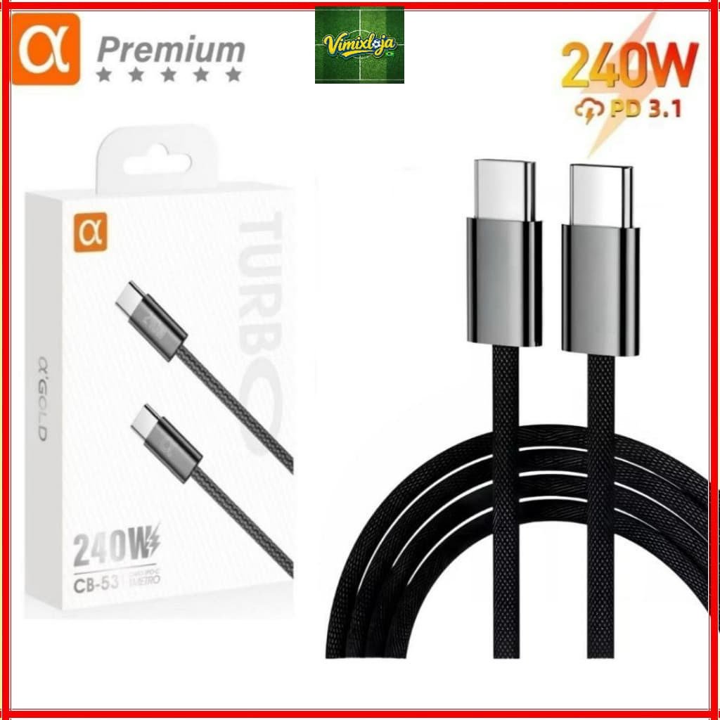 Cabo Tipo c Turbo 240W PD cabo USB c -Tipo c Para Macbook iPhone iPad original carregamento rápido A`GOLD CB-53
