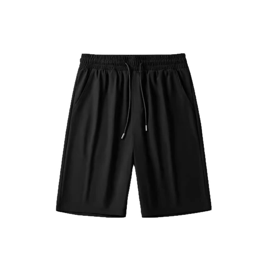 Shorts masculinos de comprimento médio, shorts esportivos pretos de seda, calças largas de tamanho grande, shorts mascul