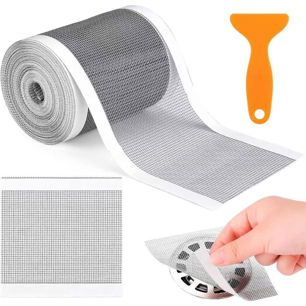 Tela Ralo 5m Filtro Adesivo Anti Insetos Cabelos Banheiro Cozinha Chuveiro Descartável 70mm PVC Casa