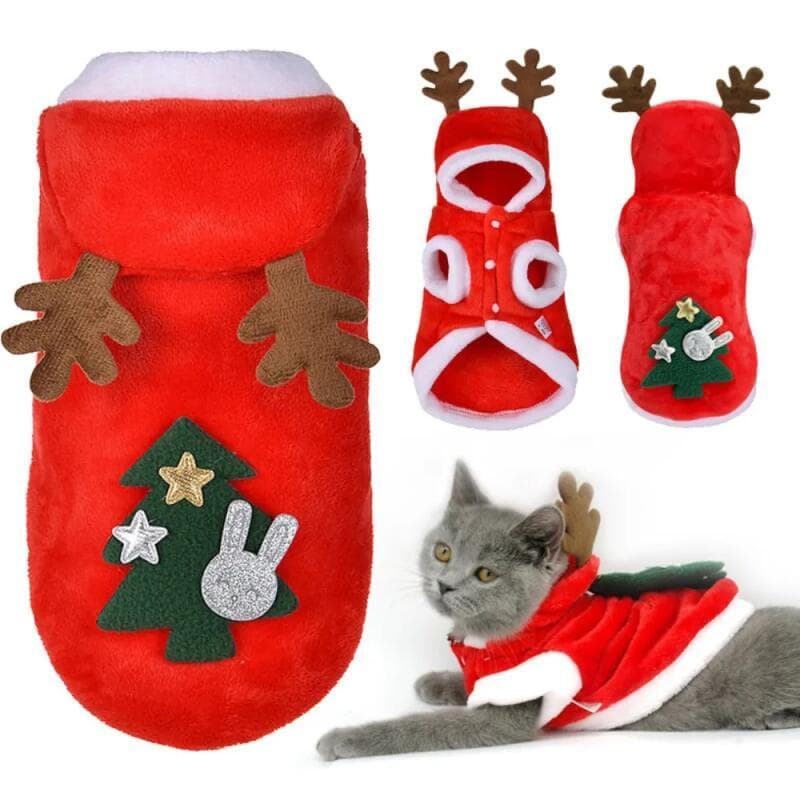 Roupas Para Cães De Estimação Outono Mantém Quente No Inverno Flanela Festivas Cão Gato Veados Da Árvore De Natal Presen