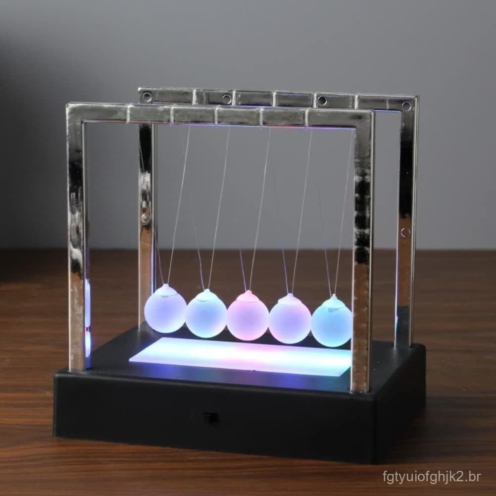 Pêndulo de Newton, Bola Oscilante de Equilíbrio de Newton, Bolas de Pêndulo de Newton com LED Iluminado, Decoração Cient