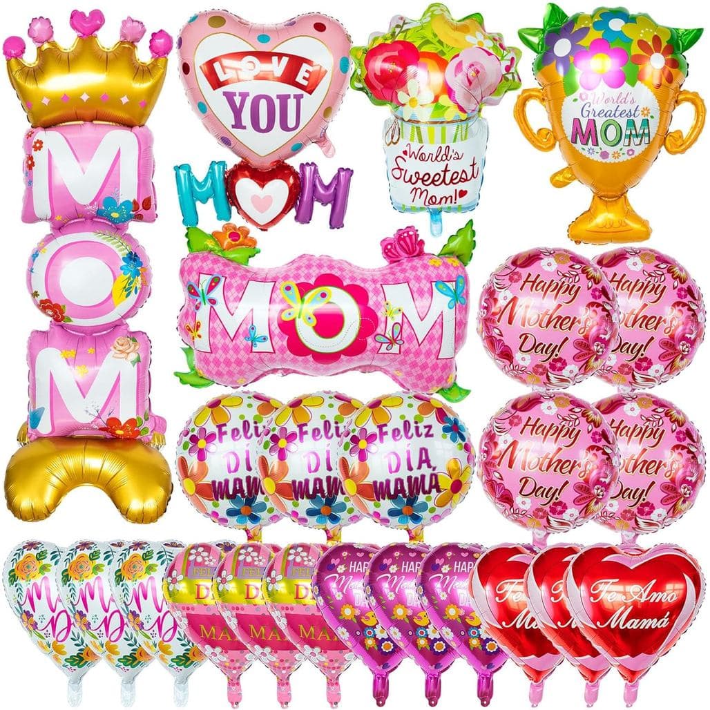 24 Balões para o Dia das Mães, Balão de Mylar Feliz Dia das Mães, Balões de Papel Alumínio Feliz Dia Mãe para a Melhor M