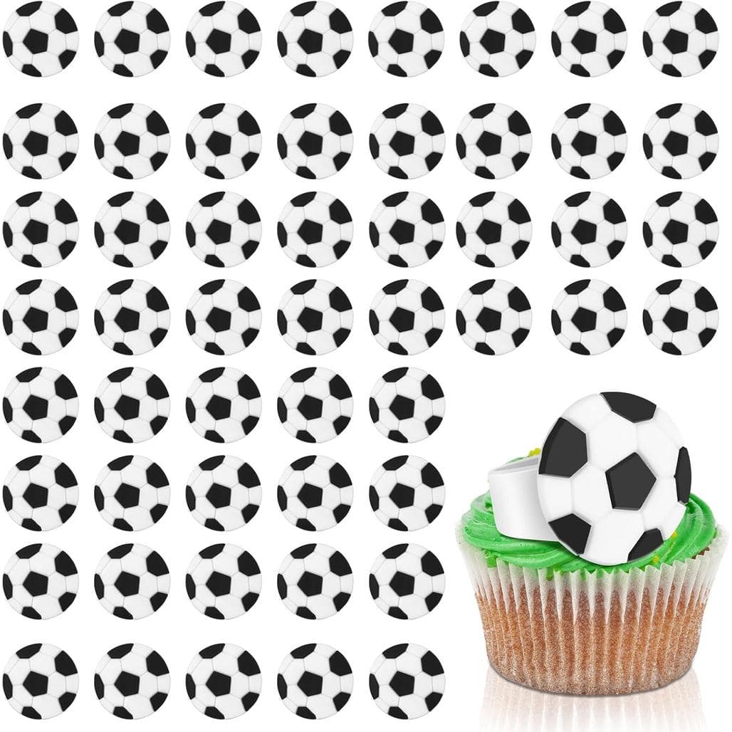 Barydat 48 Peças de Anéis Decorativos para Cupcakes com Tema de Bola de Futebol - Decorações para Festas com Tema Esport