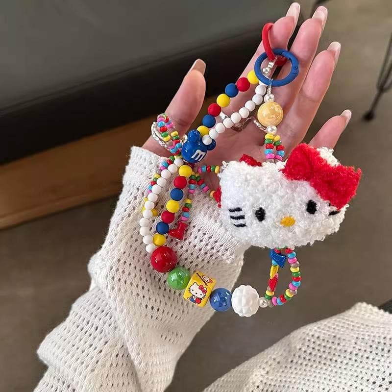 [largeloohg] Bonito Sanrio Plush ck Skin Hello Kitty Contas Coloridas Chaveiro Capa De Telefone Cordão Bolsa Pingente Ka