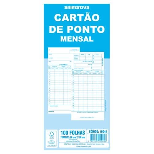 Cartao Controle Ponto Mensal 100 Folhas Registro Assiduidade Organizador