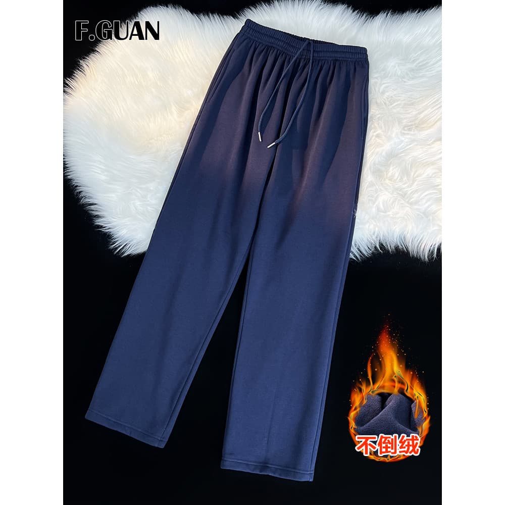 Calças de uniforme escolar de lã estilo inverno azul marinho estudante do ensino médio calças esportivas soltas casuais
