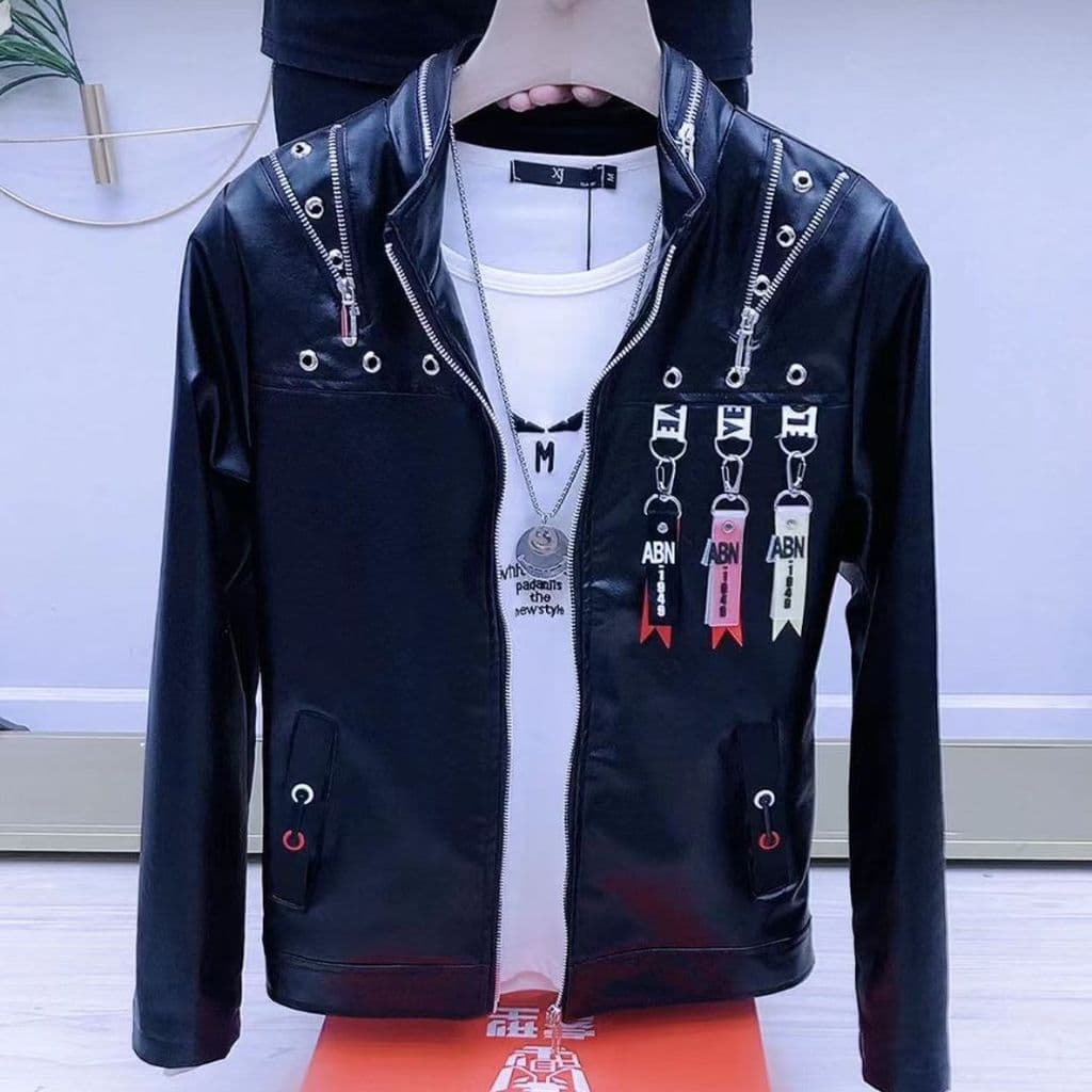 Influenciador jaqueta de couro masculina na moda outono fino-ajuste rufião bonito cabeleireiro roupas bordado jaqueta de