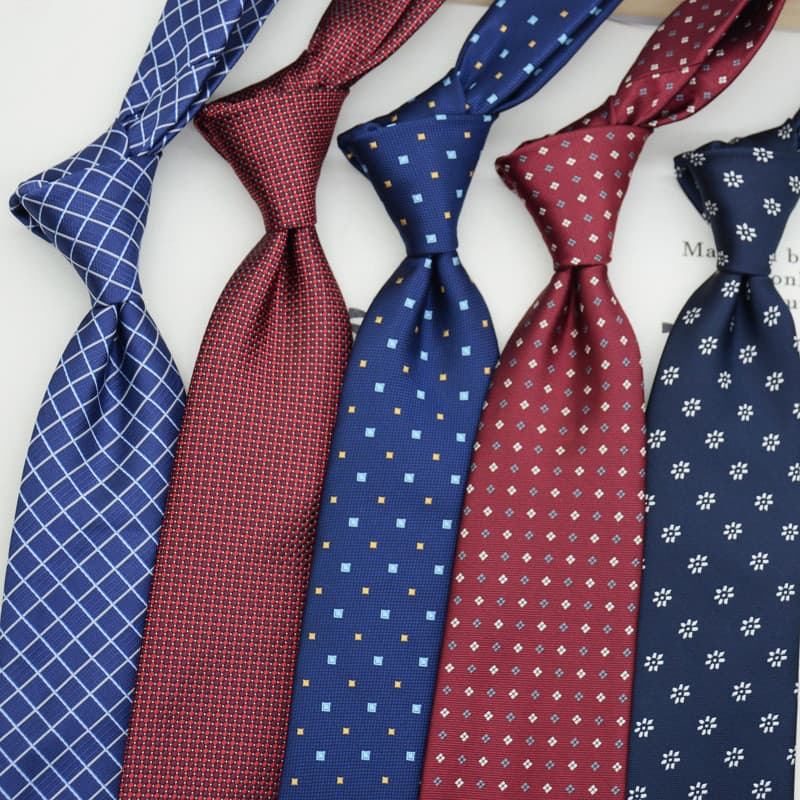 Gravata masculina formal listrada e floral, 8 cm, adequada para ternos de negócios, estilo coreano, azul marinho, vermel