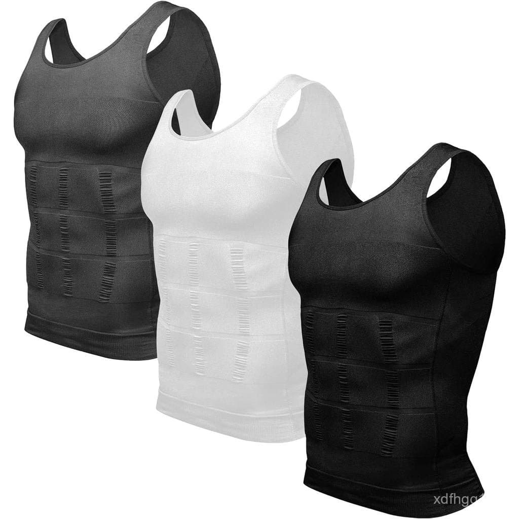 Odoland Pacote com 3 Camisetas de Compressão Masculinas, Modelador Corporal, Camada Base, Colete Redutor de Abdômen