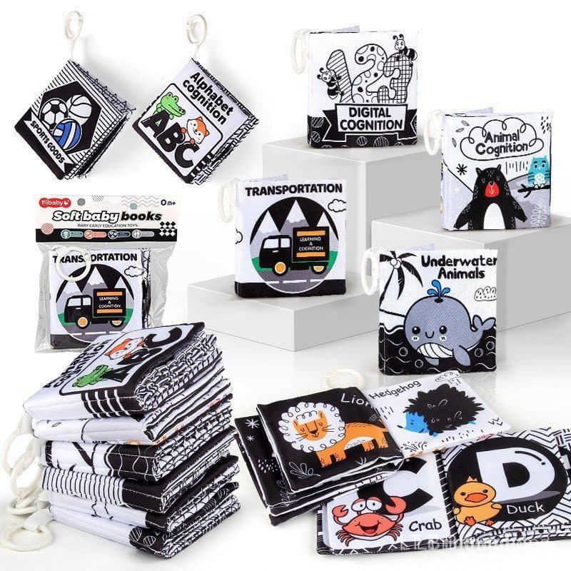 Livro de Pano Preto e Branco para Estímulo Visual de Bebês, Livro Pop-Up Resistente a Rasgos para Educação Infantil, Bri