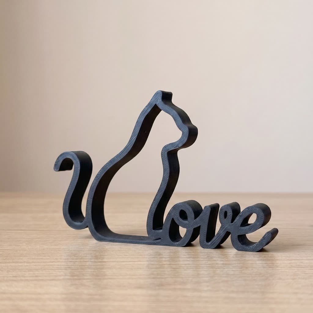Enfeite Decoração Gato Love Minimalista Estatueta Mesa Presente Mãe de Pet Gatinho Branco Preto Tamanhos