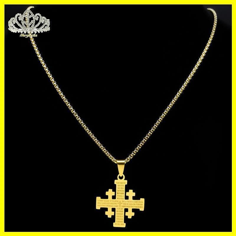 Margu Jerusalém Cruz Pingente Nelace Para Homens Verso De Aço Inoxidável Corrente De Oração Do Senhor Jóias Religiosas C