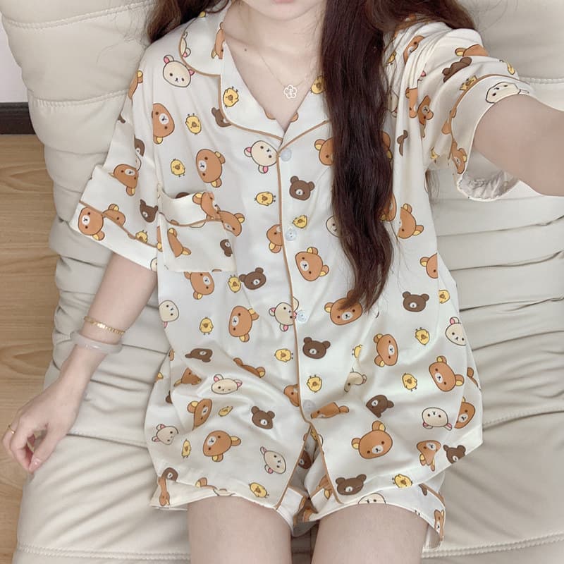 Japonês dos desenhos animados bonito Rilakkuma pijamas verão feminino Casual doce Shorts de manga curta estudantes podem