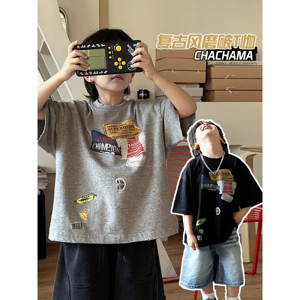 Chá mãe roupas infantis verão novo estilo meninos camiseta de manga curta crianças versão coreana puro algodão bonito so