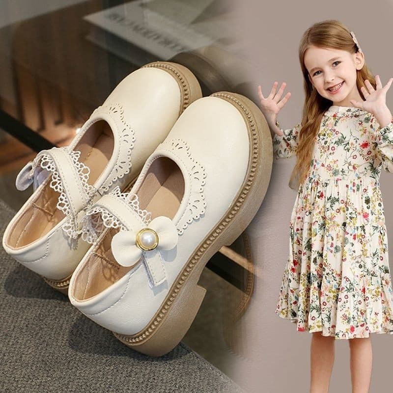 Meninas High-End princesa sapatos de couro 2025 novo estilo crianças primavera outono estilo britânico cor sólida arco p