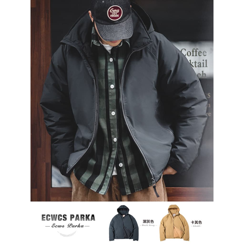 Moda ferramentas japonês Retro pato branco para baixo jaqueta à prova de vento quente leve com capuz jaqueta à prova de