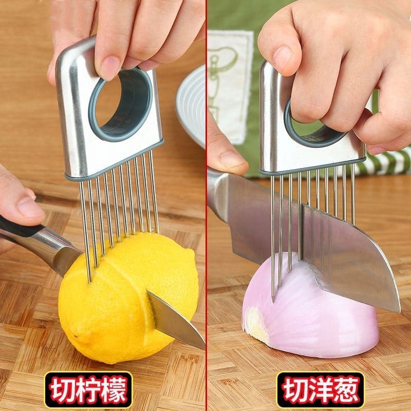 Aço inoxidável Handguard cortador de legumes corte limão cebola frutas Slicer cozinha bife carne solta agulha garfo titu