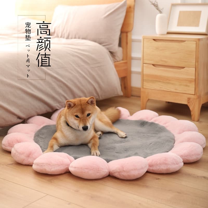 Tapete Redondo Floral para Animais de Estimação, Novo Tapete de Pelúcia Longa para Cães, Almofada para Cães e Gatos Dorm