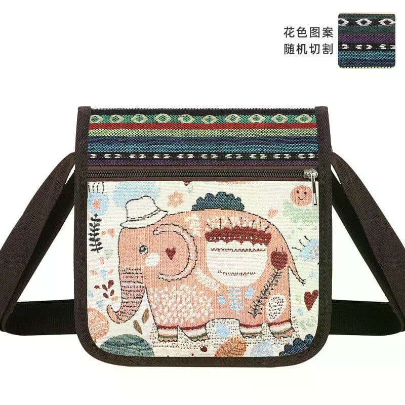 [XKB] Novo estilo étnico elefante bordado padrão Casual bolsa de lona Diagonal bolsa feminina