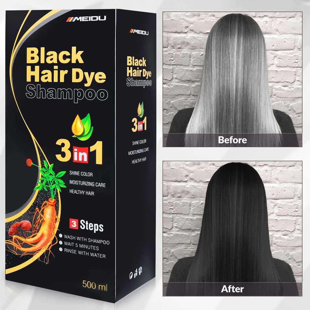 MEIDU Shampoo Tintura de Cabelo 3 em 1 500ml - Cobre Cabelos Brancos Ingredientes à Base de Ervas Contém Extrato de Gins