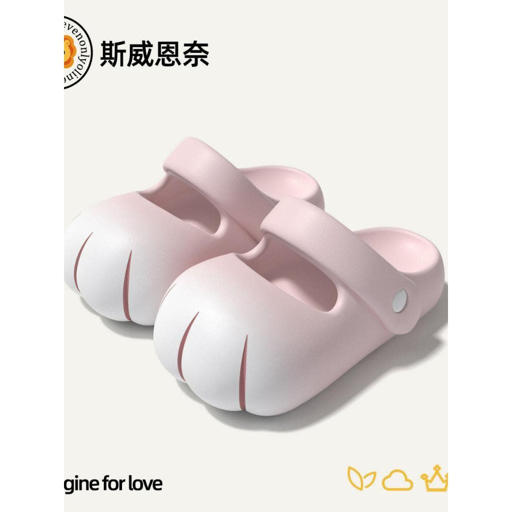 Desenhos animados gato garra atada primavera verão pai-filho buraco sapatos masculino feminino bebê leve casa interior E