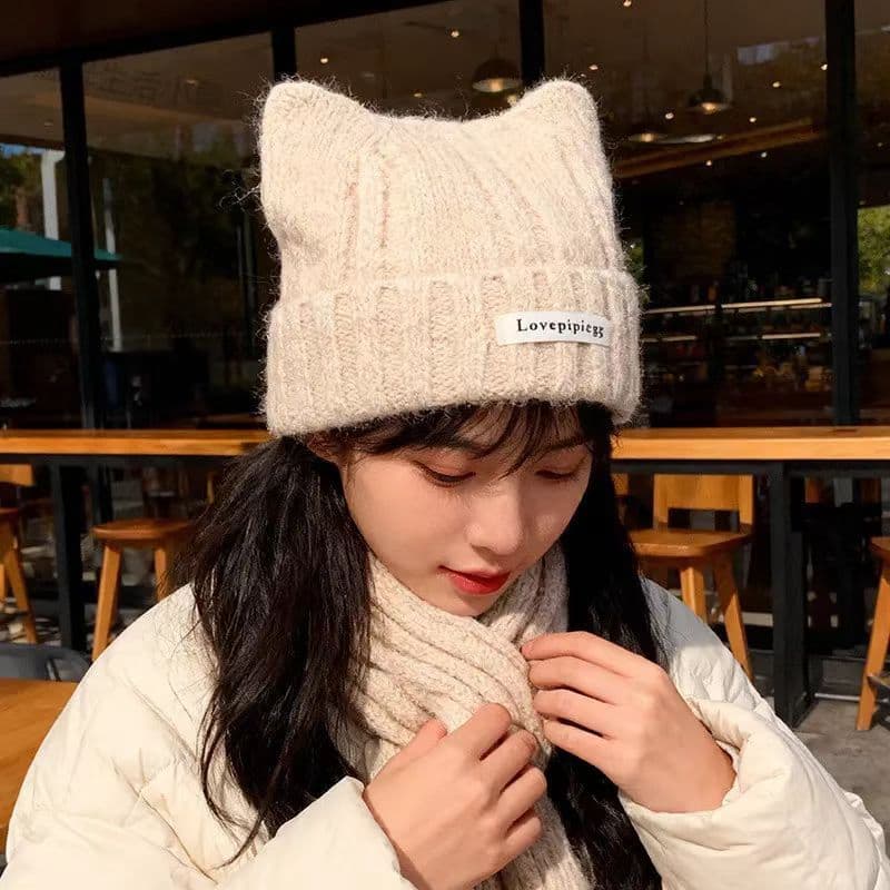 Chapéu de orelha de gato bonito estilo feminino 2026 novo estilo inverno circunferência da cabeça grande rosto pequeno a