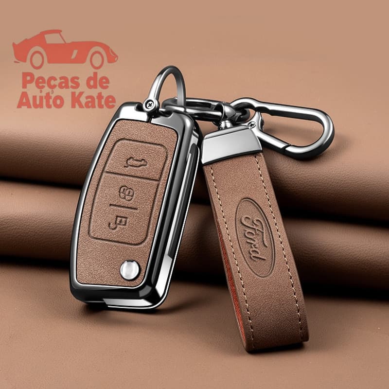 Capa de Chave de Carro em Metal + Couro para Ford Focus 2 MK2 Fiesta Mondeo Galaxy Ecosport Kuga Escape Fal 8456 GJB0 6L