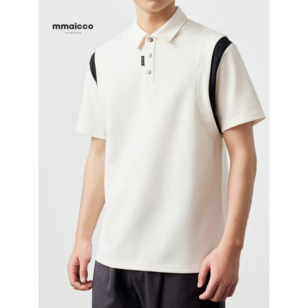 Momaike roupas masculinas 250g textura Horizontal camisa polo de manga curta masculina verão simples moda contraste cor