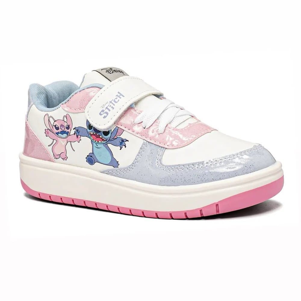 Tênis Infantil Menina Casual Stitch Disney antiderrapante - Rosa com Azul