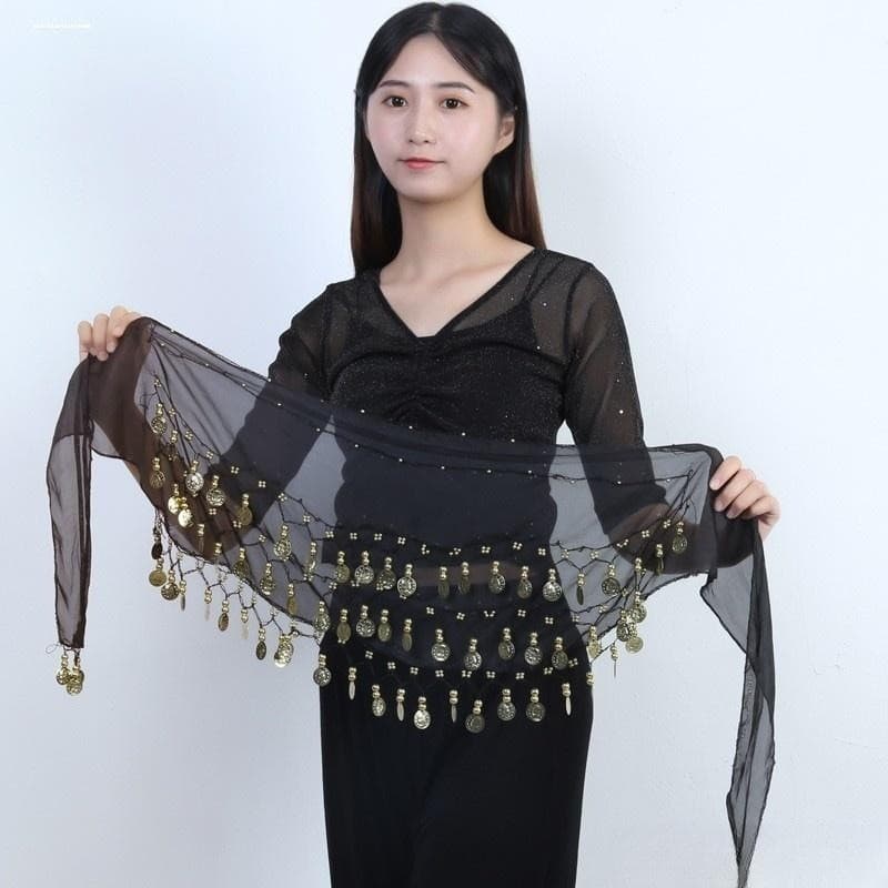 Chiffon crianças prática indiana borla moeda de ouro Yoga gaze saia alta dança do ventre cintura corrente