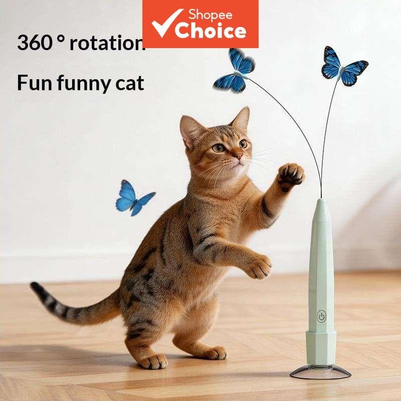 Recarregável 360 ° Varinha Giratória De Provocação De Borboleta Para Gatos , Ventosa Forte , Fio Flexível , Interativa B
