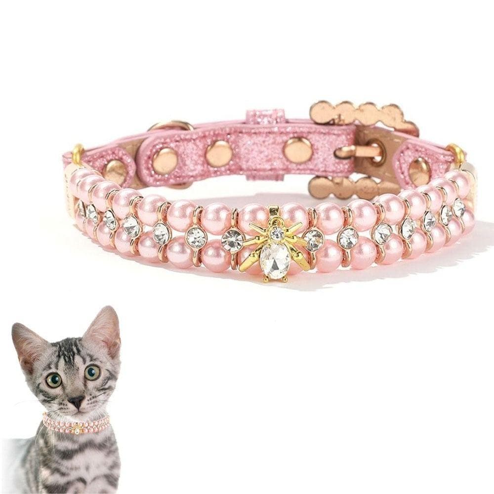 Colar Para Gatos , Coleiras Ajustáveis De Pérolas Cães E Em PU , Alça De Pescoço De Cristal Brilhante De Strass