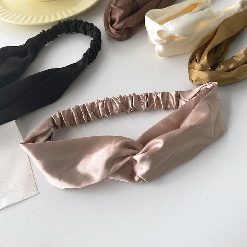 Faixa de cabelo feminina estilo coreano em seda simulada multicolorida, faixa cruzada retro e elegante em cetim.