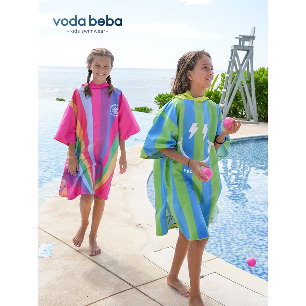 Vodabeba toalha de banho para crianças, roupão de praia, capa média e grande para crianças, absorve água, secagem rápida