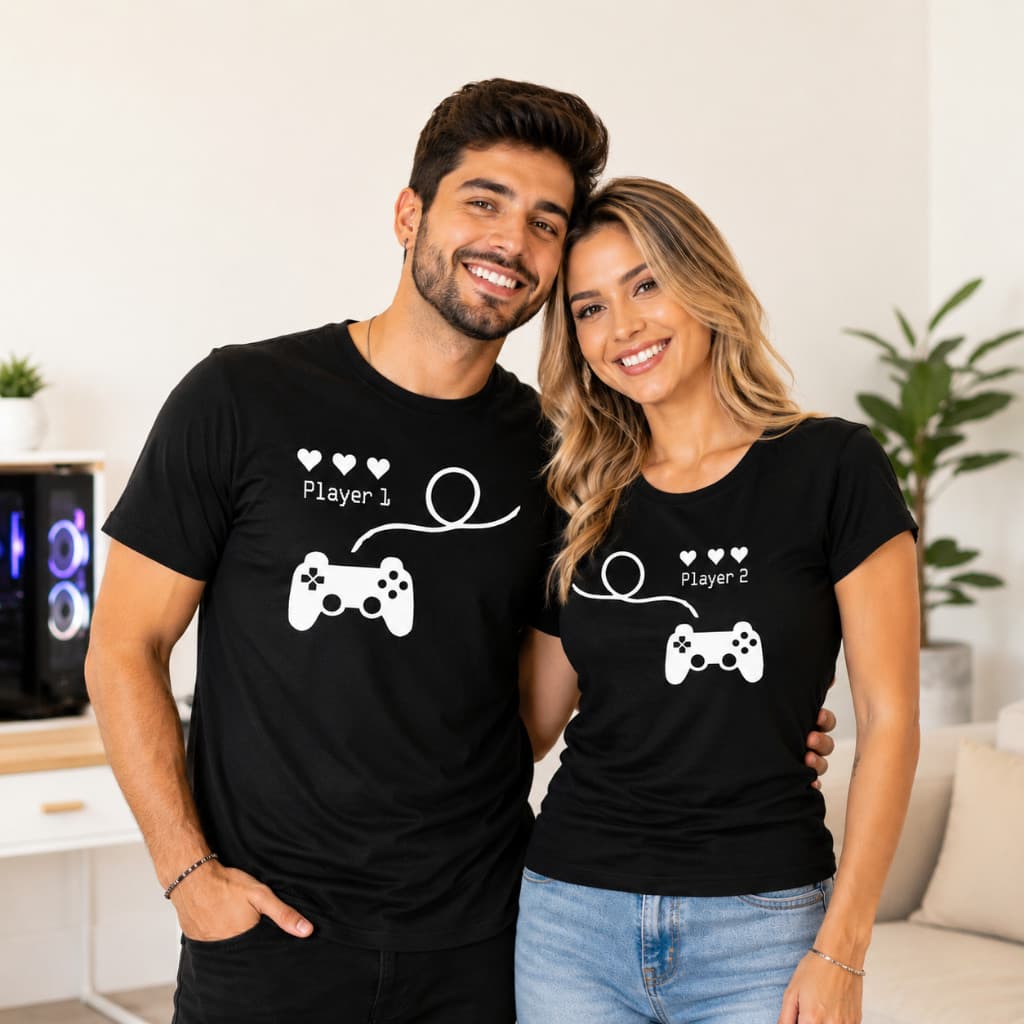 Kit 2 Camisetas Casal Namorados Player 100% Algodão