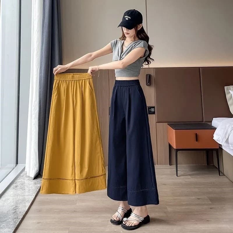 Calças femininas cropped de perna larga, modelo 2026, com cintura tridimensional, estilo casual de verão, finas, de seca