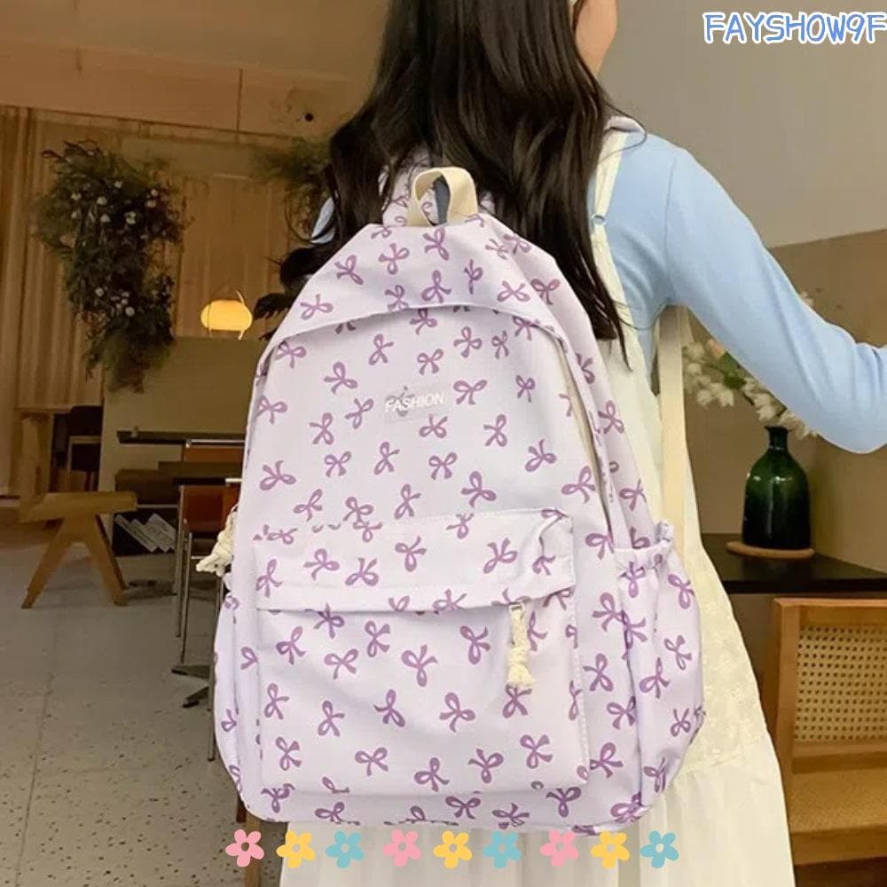 Mochila Feminina FAYSHOW , De Estudante De Nylon Com Alça Ajustável , Bolsa De Viagem De Grande Capacidade Estampa De La