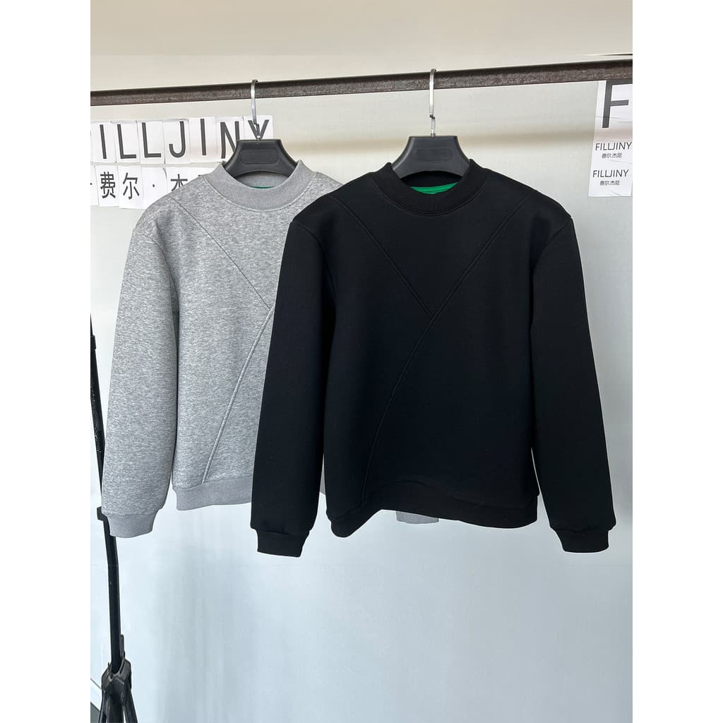 Estilo minimalista moletom de gola média masculino forro de lã cinza engrossado pulôver quente pesado de manga comprida