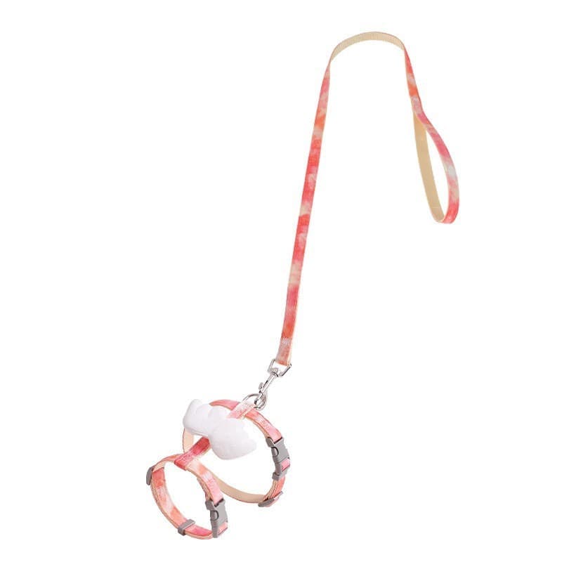 Conjunto de trela ajustável para gato de estimação, cor gradiente, coleira para cachorro pequeno, alça peitoral em forma