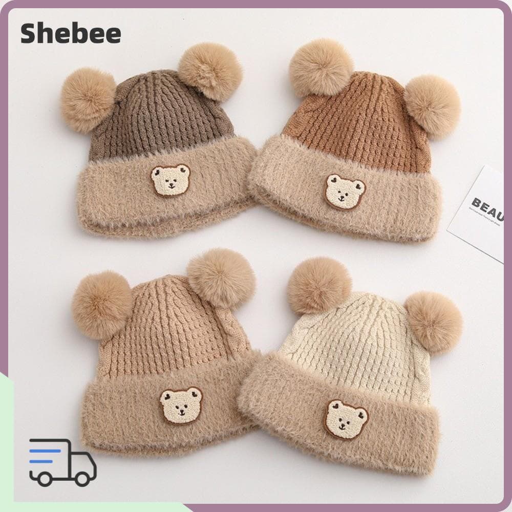 Boné Pulôver LUCKY-SHEBEE , Chapéu De Malha À Prova De Vento De Urso Fofo , Gorro Quente Com Pompom Frio Para Bebê