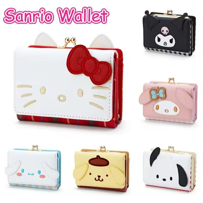 Carteira Sanrio PU Hello Kitty, Porta-Cartões Fofo, Kuromi, Moda Casual, Couro Dobrável, Cinnamoroll, Presentes de Anive