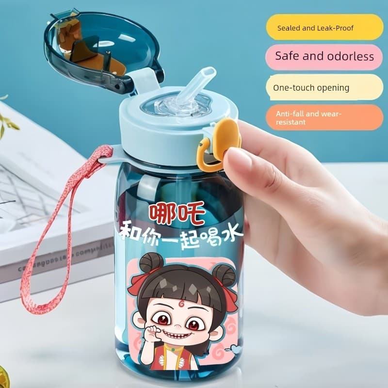 garrafa de água infantil garrafa de agua infantil menino garrafinha de agua infantil Nezha Ao Bing copo de palha de plá