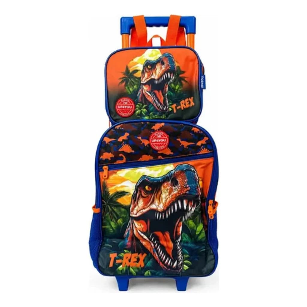 Mochila Escolar Rodinha Lancheira Dinossauro T-rex Luxce
