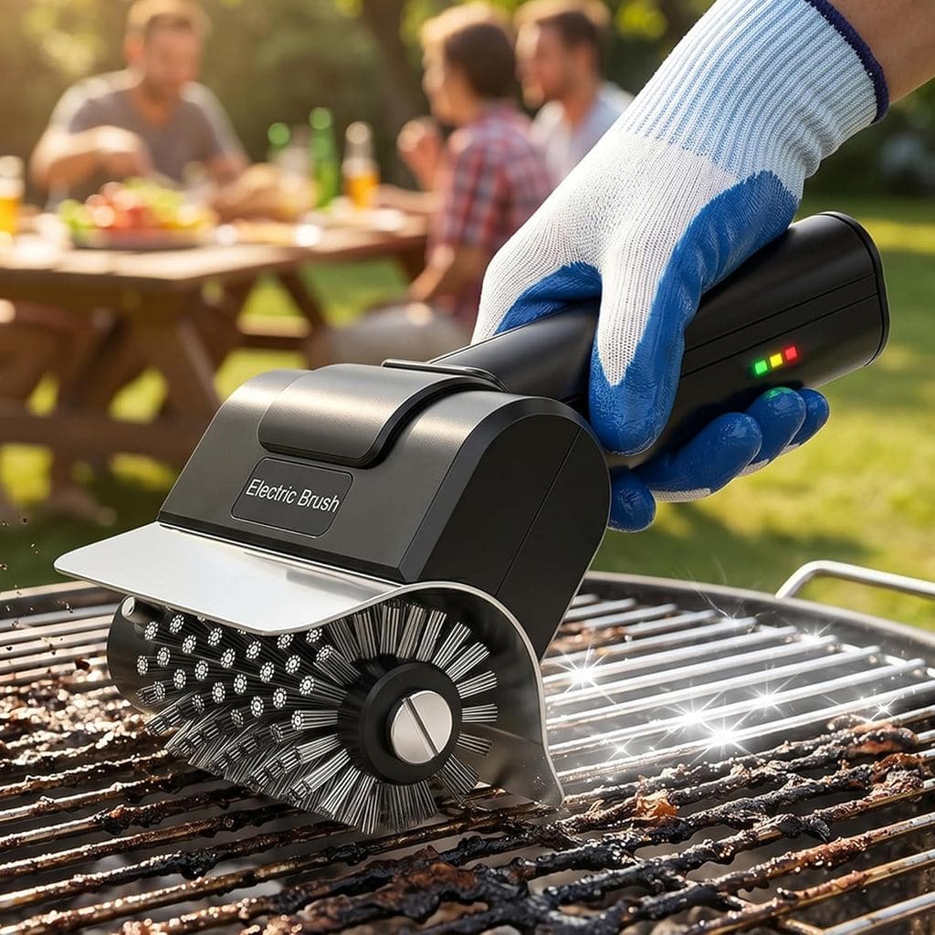 Escova Elétrica para Churrasqueira - Escova de Limpeza para Churrasqueira Sem Fio, Recarregável por USB, com Motor de Al