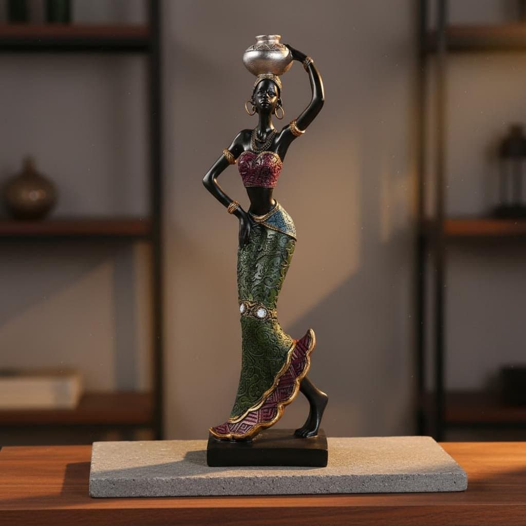 Decoração Cultural Mulher Africana Estatueta Design Exótico Escultura De Resina Étnica Pintada À Mão Para Decoradores De