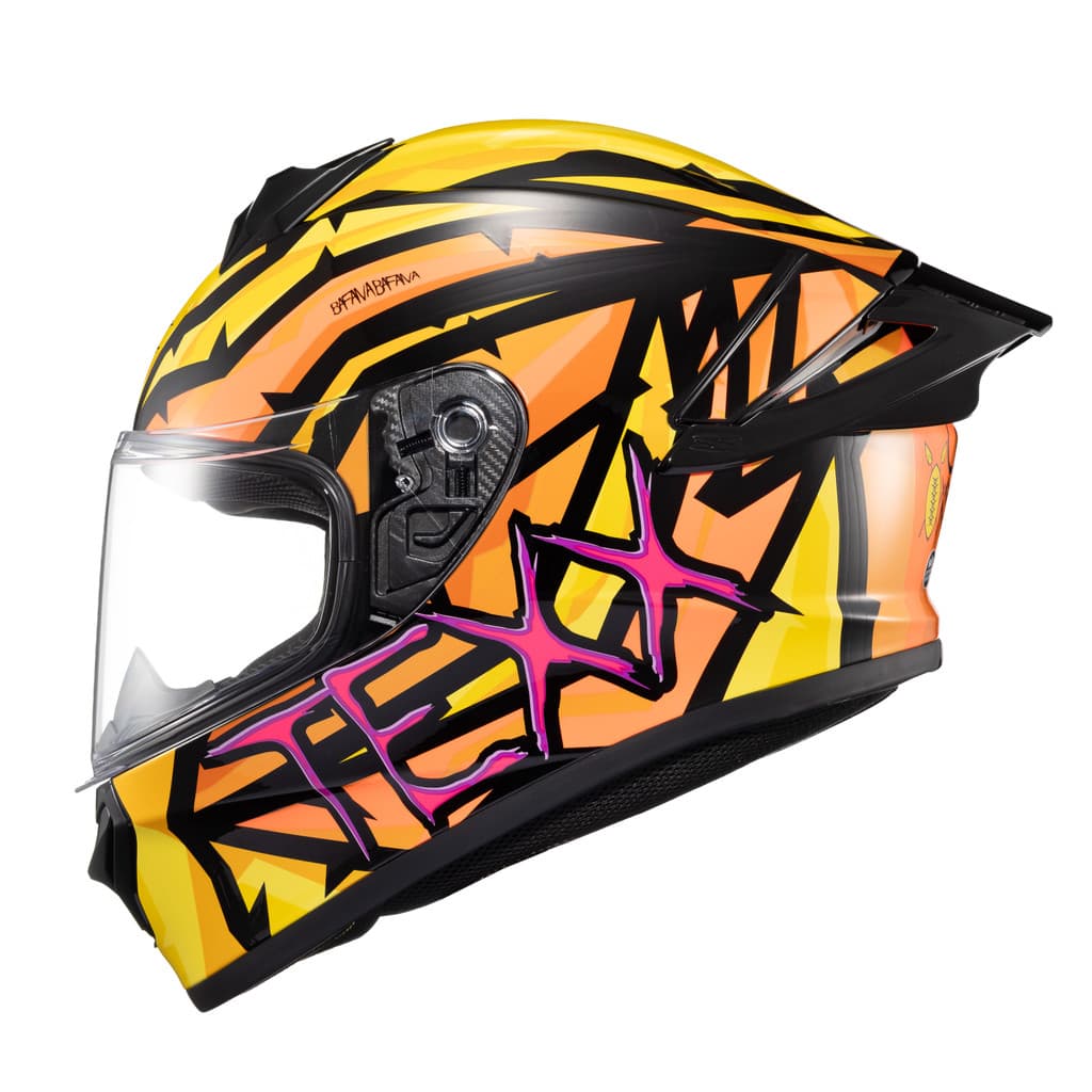 Capacete Texx Fechado Spihe Maasai Laranja Amarelo Viseira