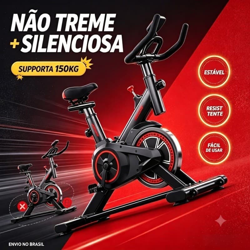 Bicicleta Spinning Ergométrica Silenciosa Não Treme Suporta 150kg, Altura Ajustável com Monitor, Treino Fitness Residenc