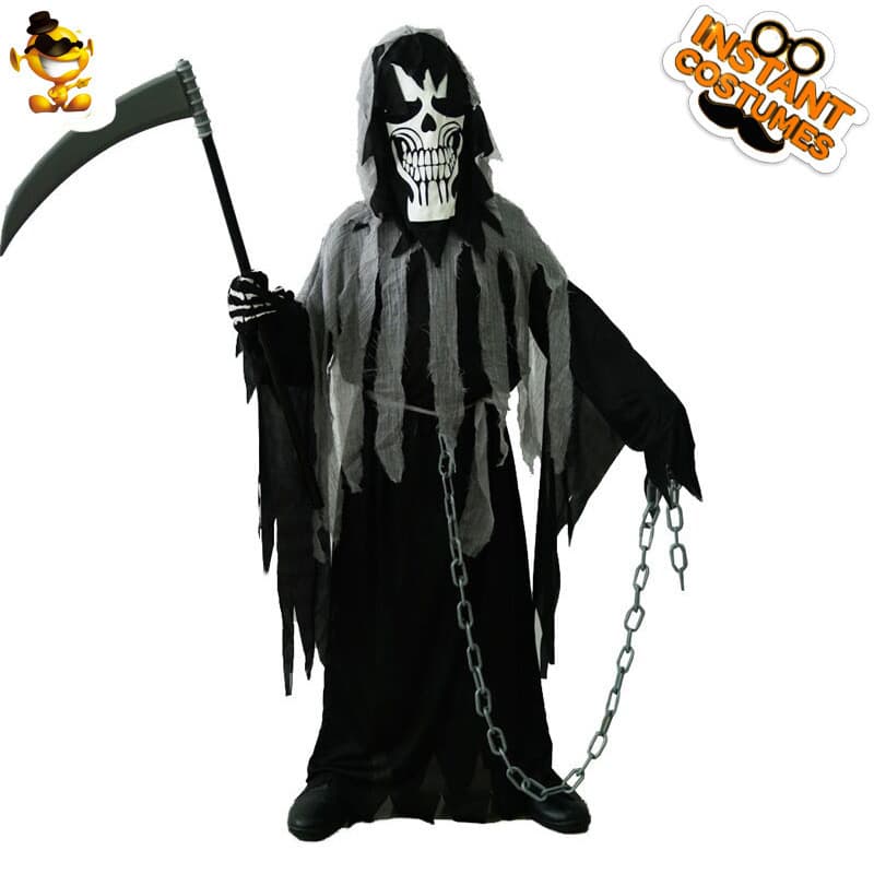 Halloween morte escura menino traje escola cosplay morte fantasma cosplay traje distribuição